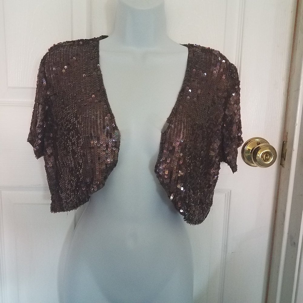 Sequin bolero/ shrug , iridescent violet color.